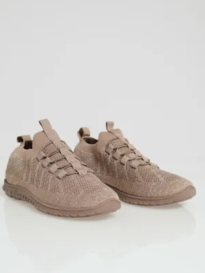 Soft Nansia Knit Lace Up Sneaker - Taupe