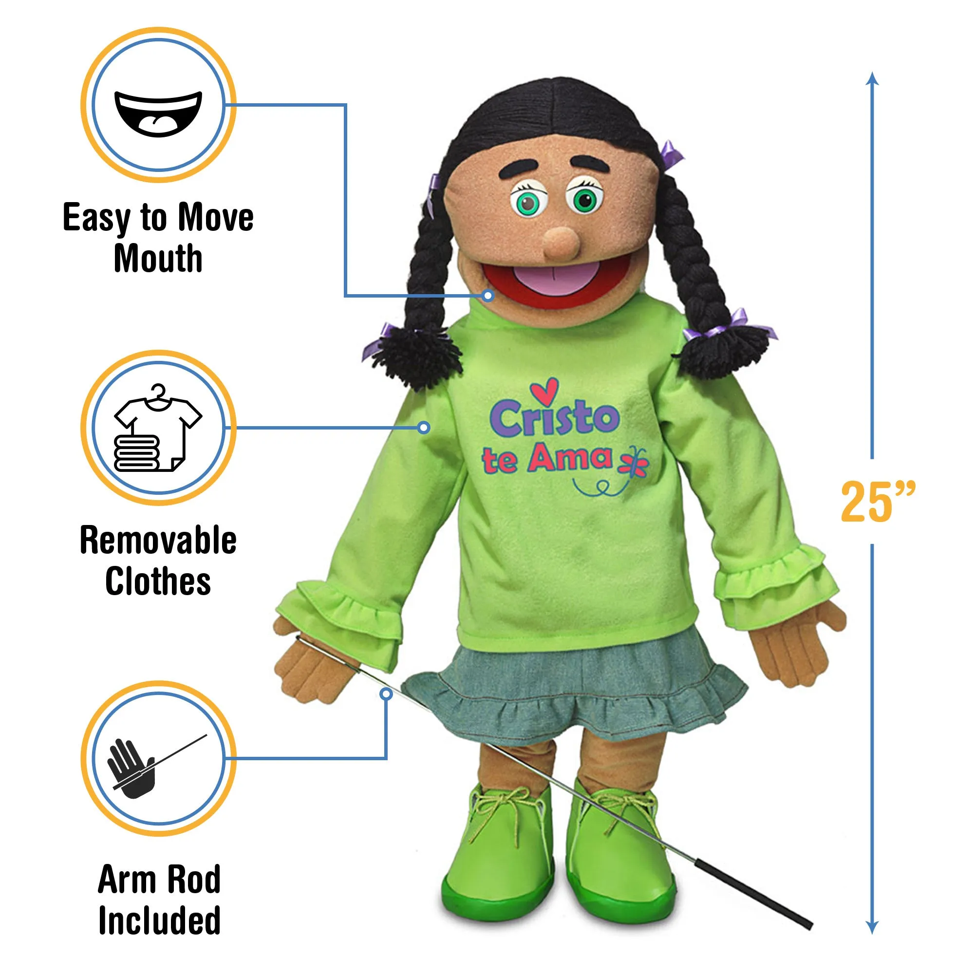 Spanish Christian Girl Puppet, Cristo Te Ama (25")