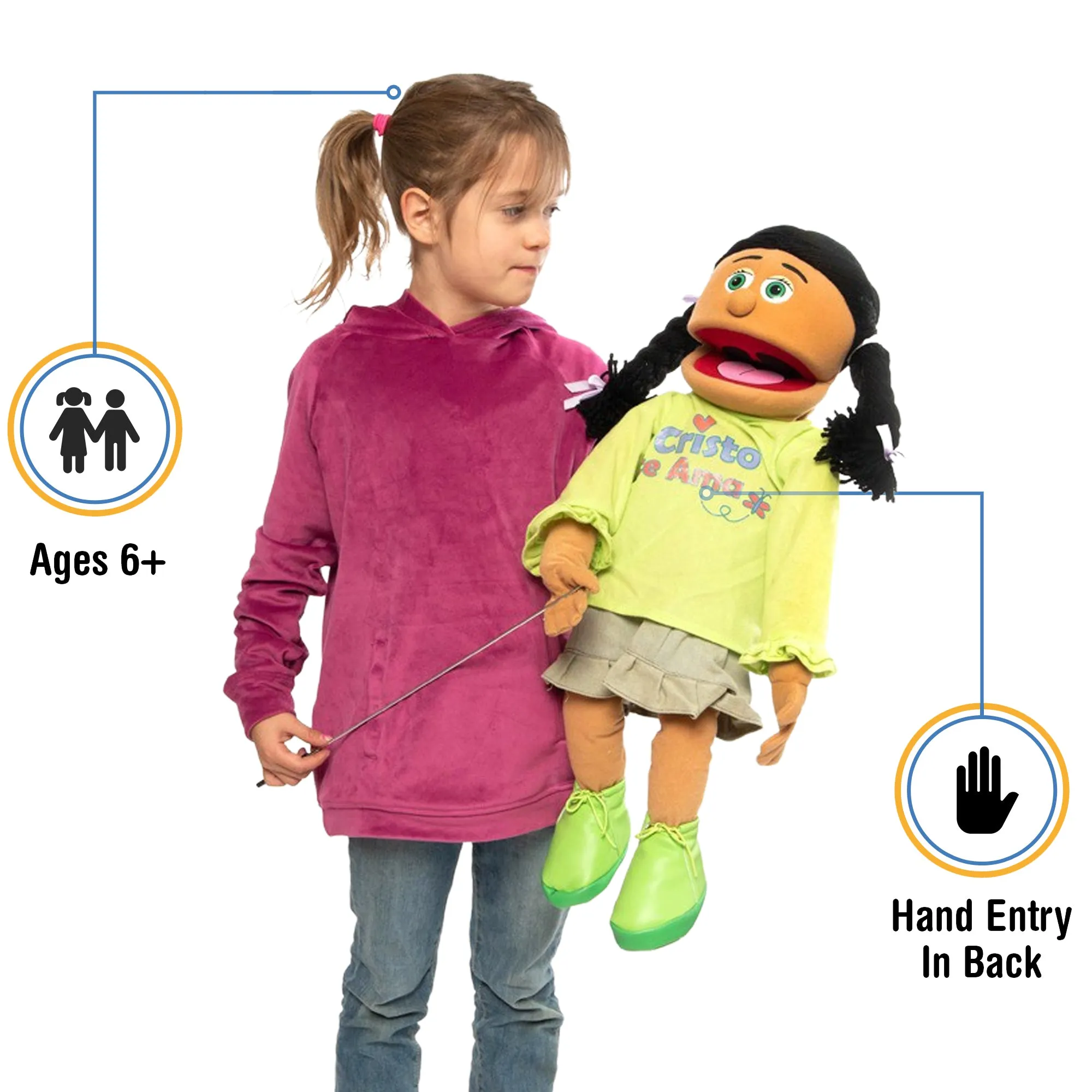 Spanish Christian Girl Puppet, Cristo Te Ama (25")