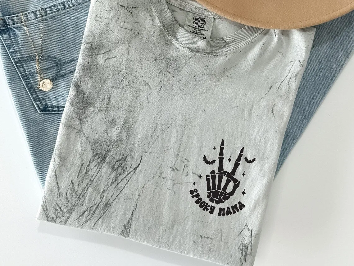 Spooky Mama Shirt- Garment dyed t-shirt with print on Front & Back. Halloween Mama Shirt. Halloween Mama Outfit. Halloween mama gift.