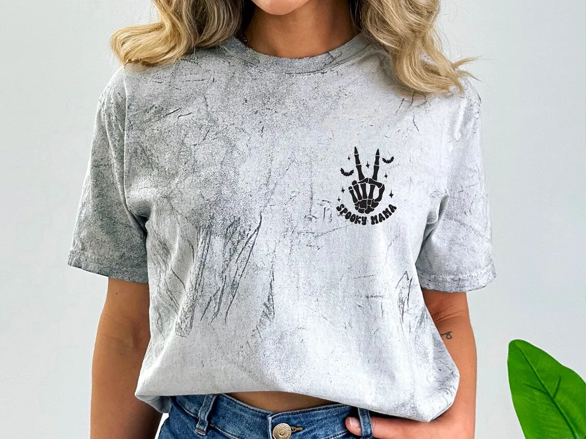 Spooky Mama Shirt- Garment dyed t-shirt with print on Front & Back. Halloween Mama Shirt. Halloween Mama Outfit. Halloween mama gift.