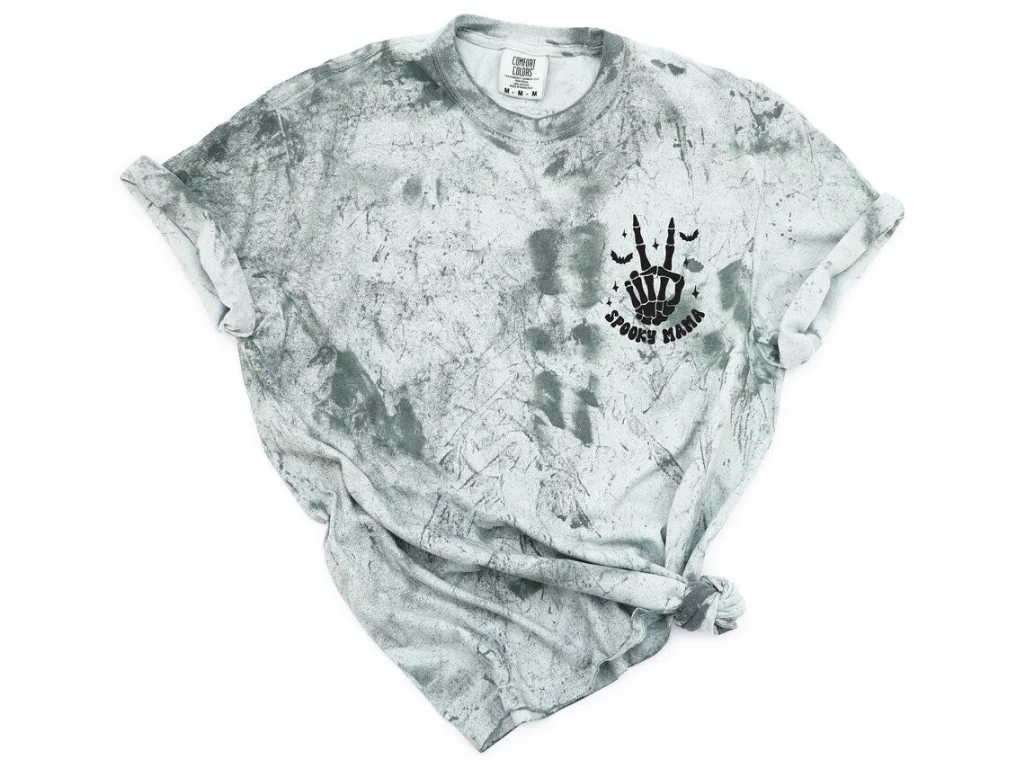 Spooky Mama Shirt- Garment dyed t-shirt with print on Front & Back. Halloween Mama Shirt. Halloween Mama Outfit. Halloween mama gift.
