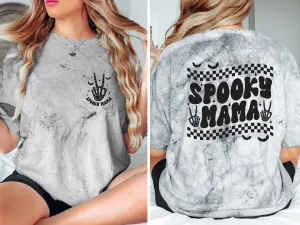 Spooky Mama Shirt- Garment dyed t-shirt with print on Front & Back. Halloween Mama Shirt. Halloween Mama Outfit. Halloween mama gift.