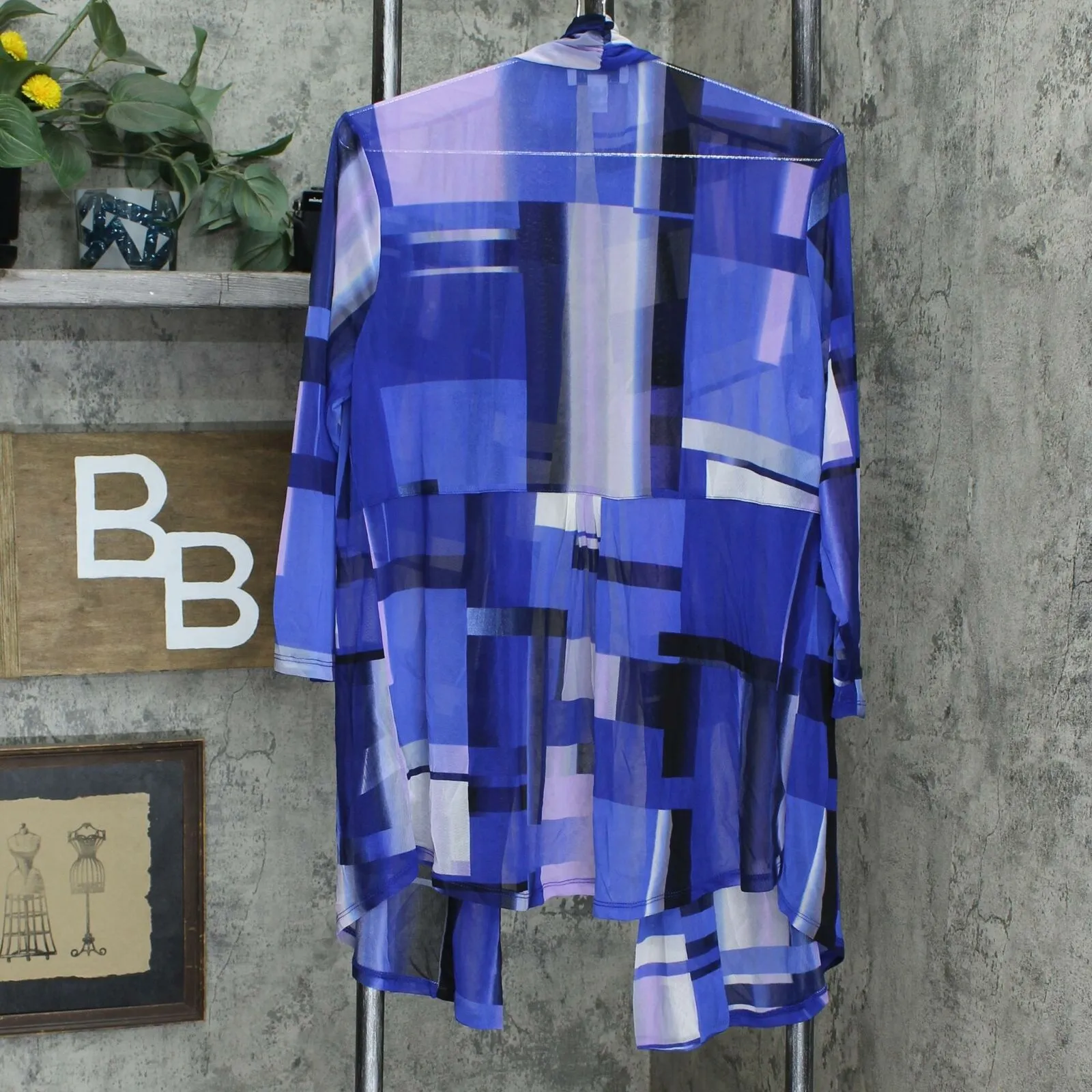 Susan Graver Printed Mesh Cardigan And Tank Set Bright Blue Medium