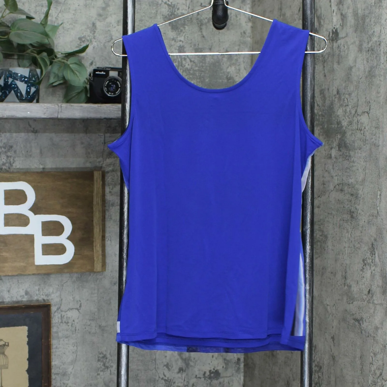Susan Graver Printed Mesh Cardigan And Tank Set Bright Blue Medium