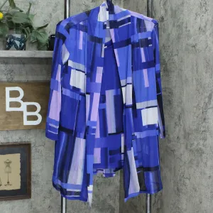 Susan Graver Printed Mesh Cardigan And Tank Set Bright Blue Medium