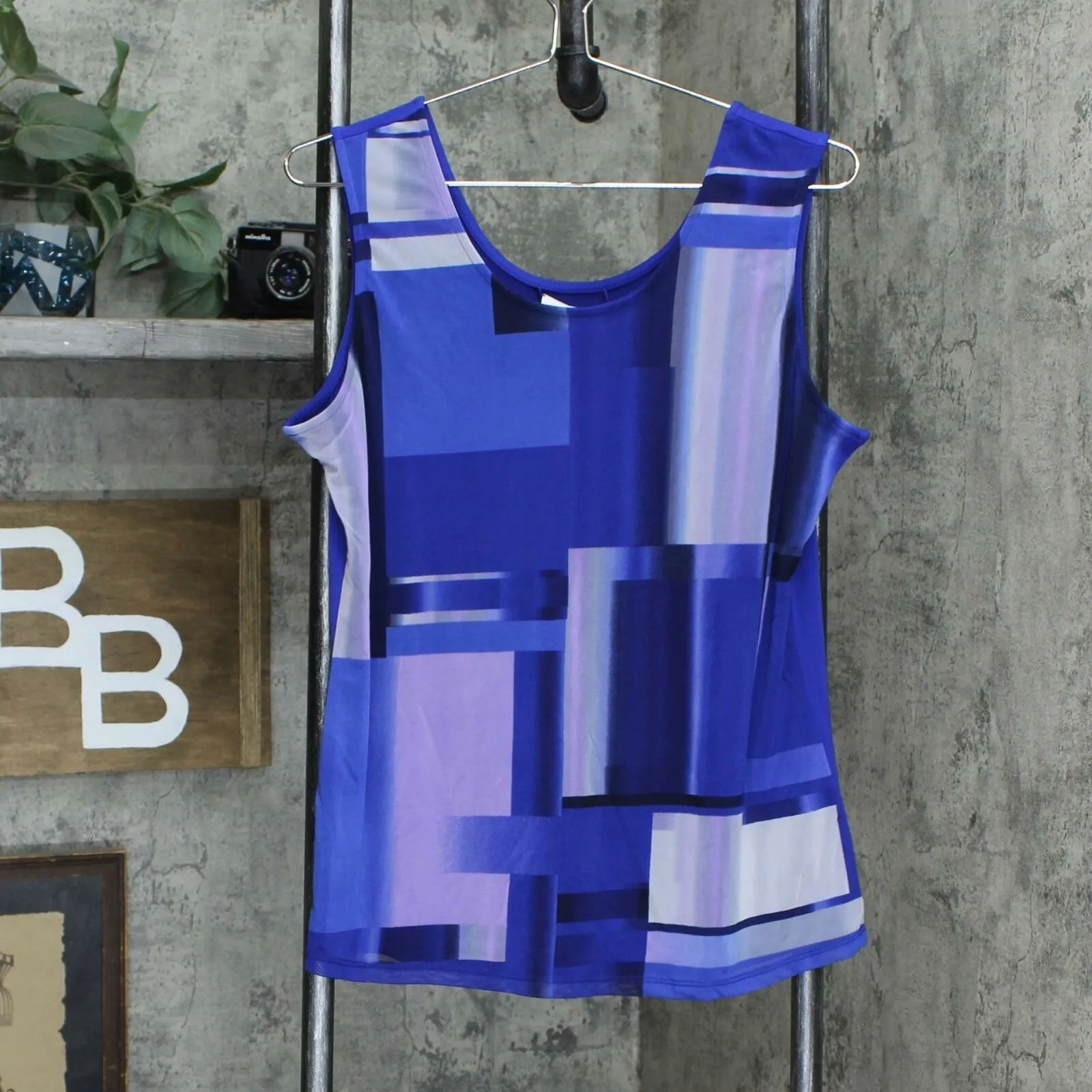 Susan Graver Printed Mesh Cardigan And Tank Set Bright Blue Medium