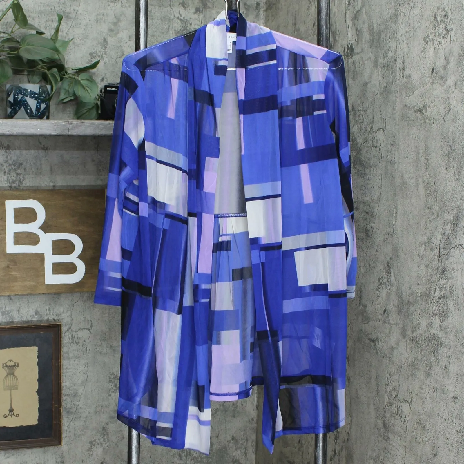 Susan Graver Printed Mesh Cardigan And Tank Set Bright Blue Medium