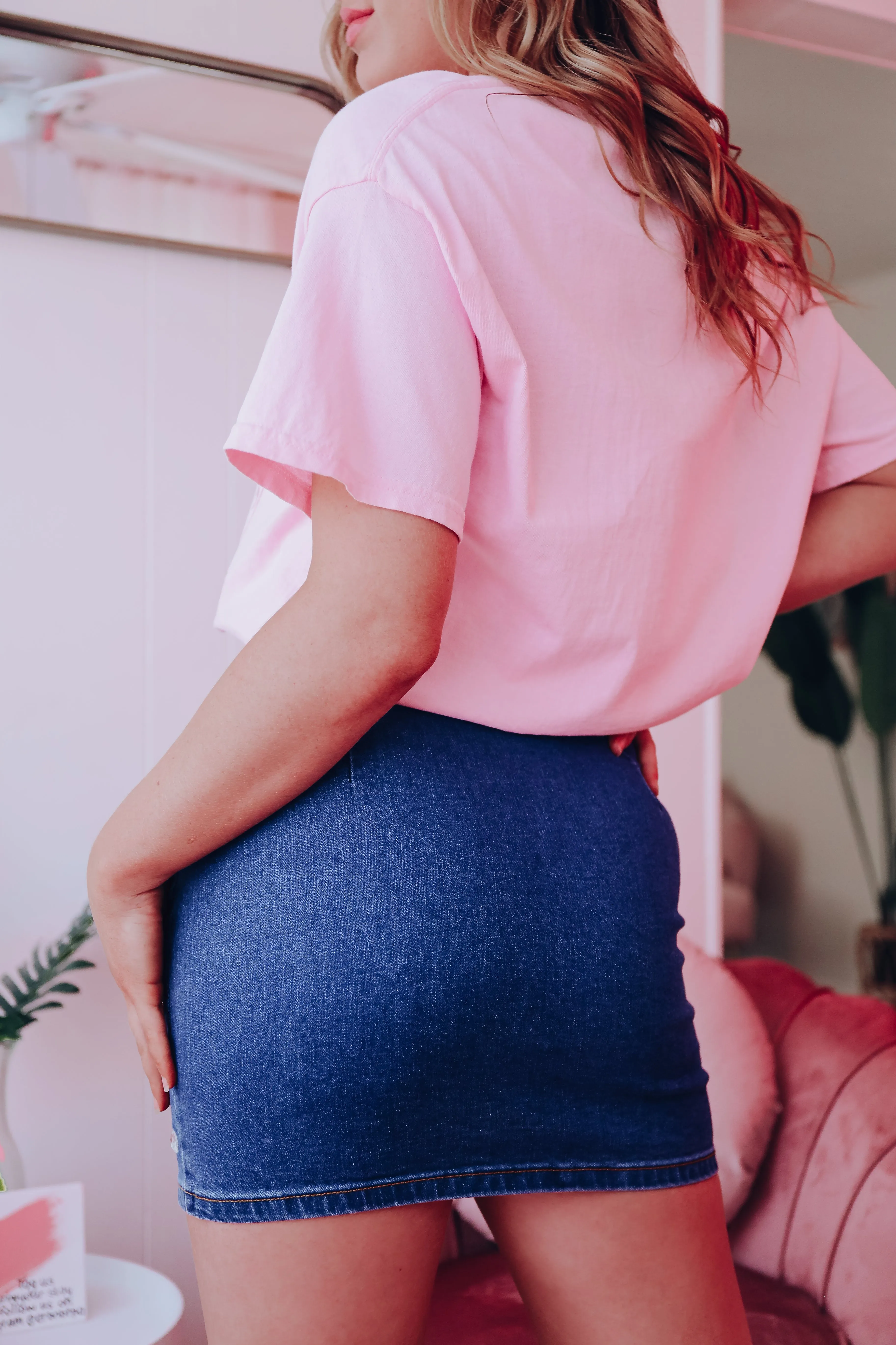 The Queen Of Hearts Rhinestone Denim Mini Skirt