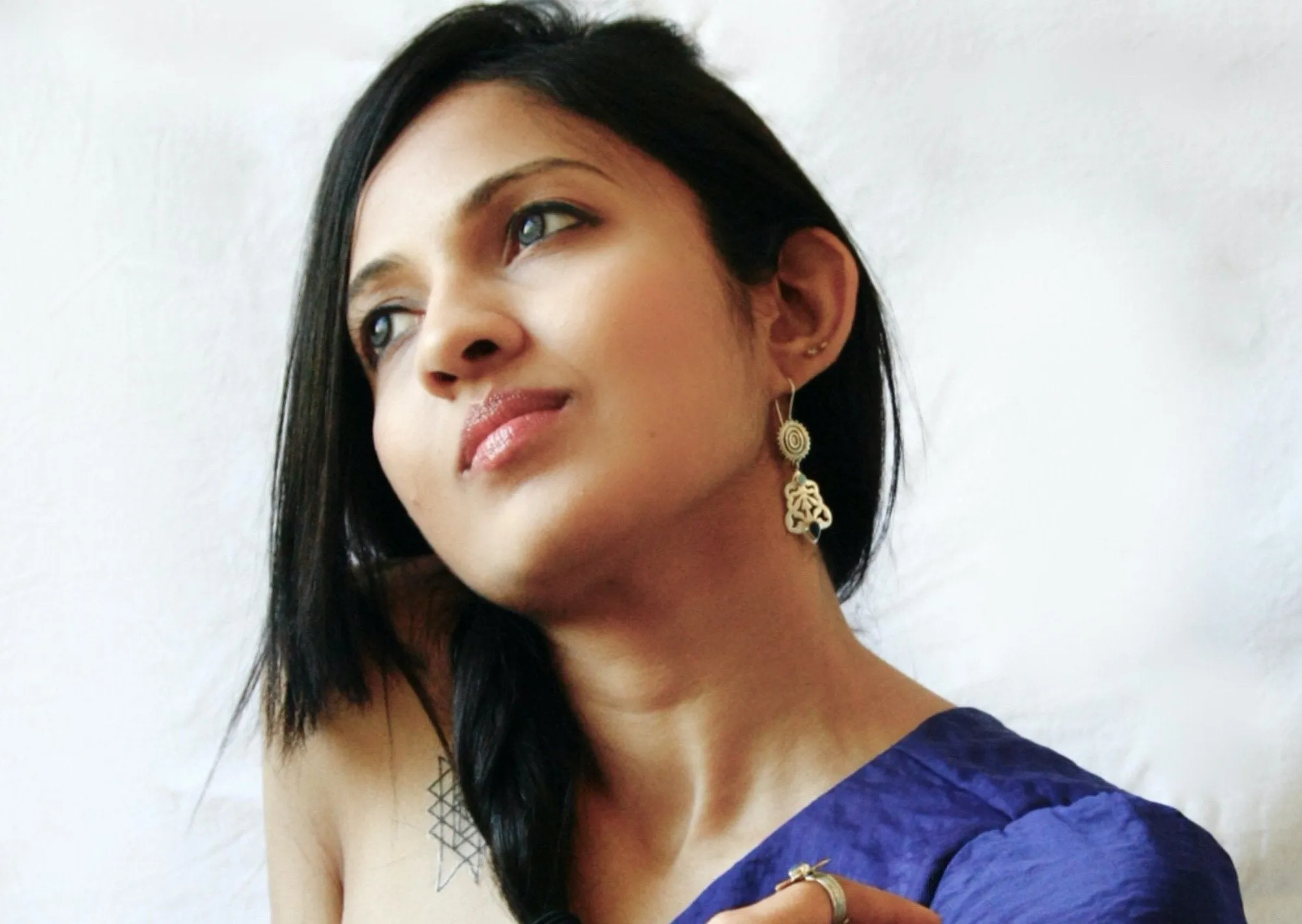 Tribal inspired, lapis and turquoise cut-work earrings