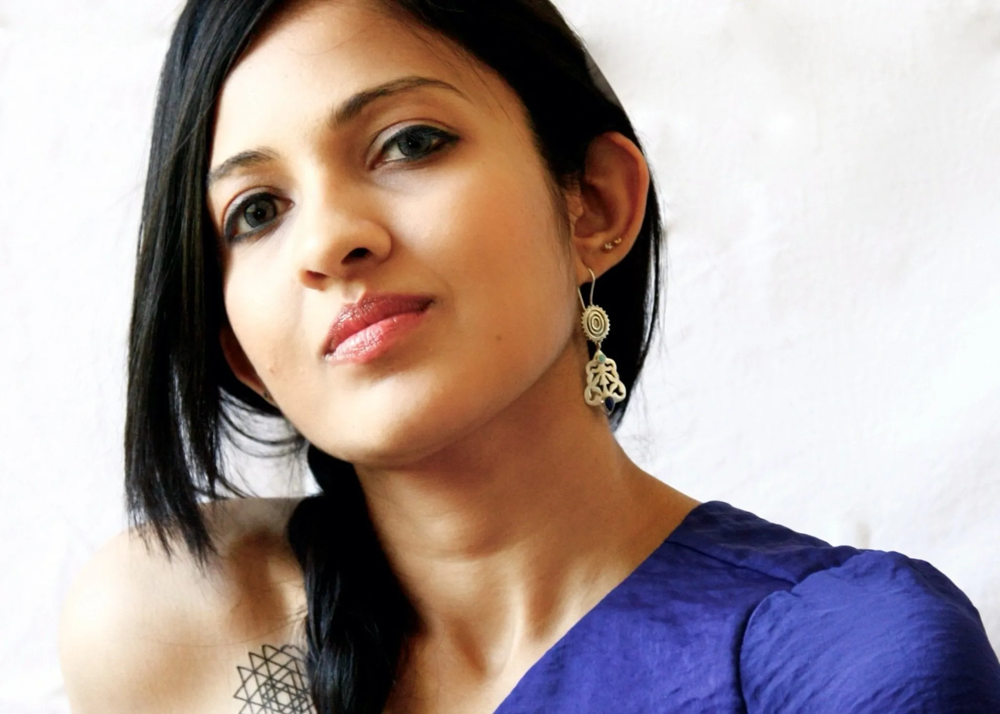 Tribal inspired, lapis and turquoise cut-work earrings