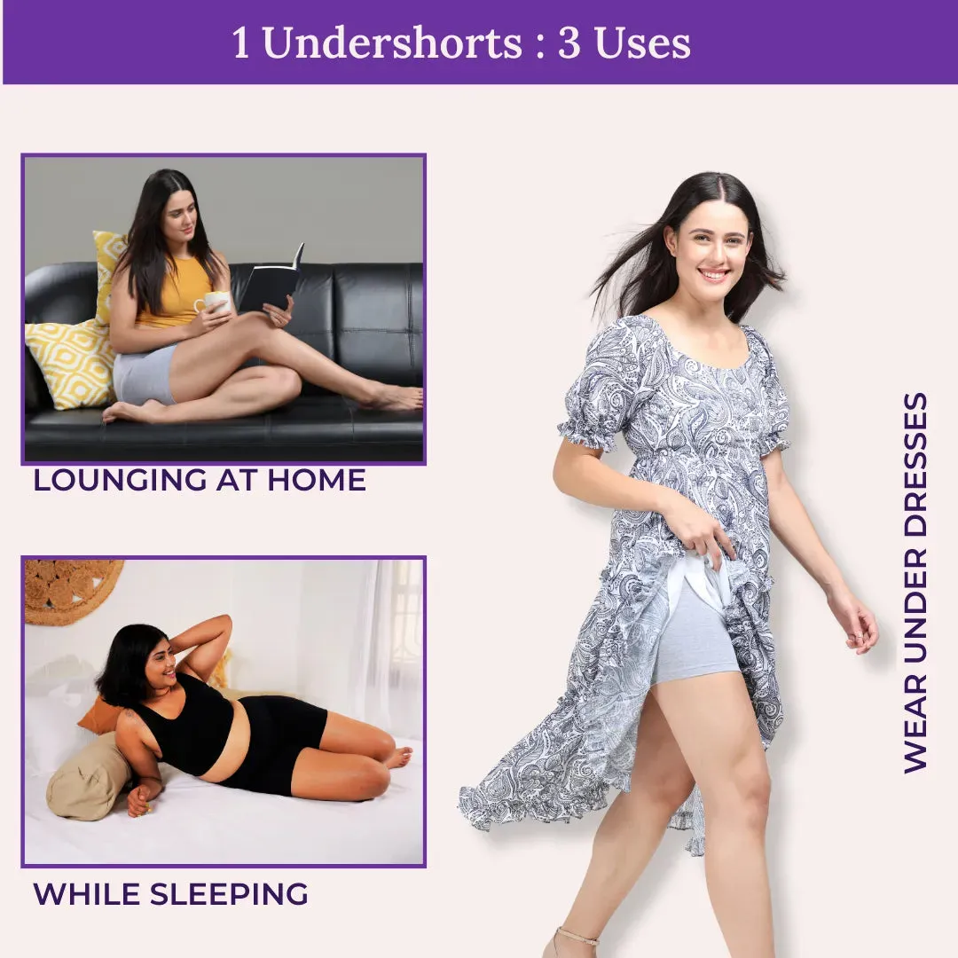 Under Dress Shorts | Full Hip Coverage | Prevents Inner Thigh Chafing