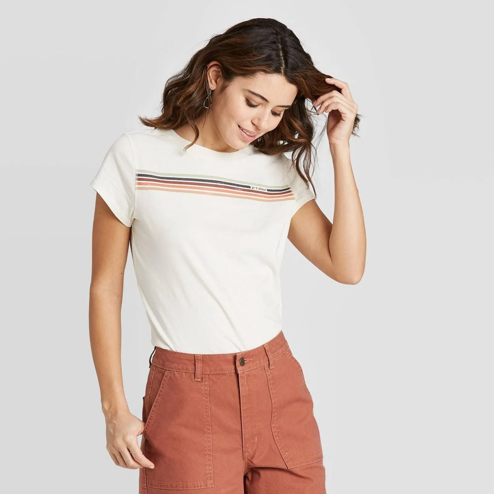 Universal Thread Women's Je Taime Short Sleeve T-Shirt 78315226 Cream Ivory XS