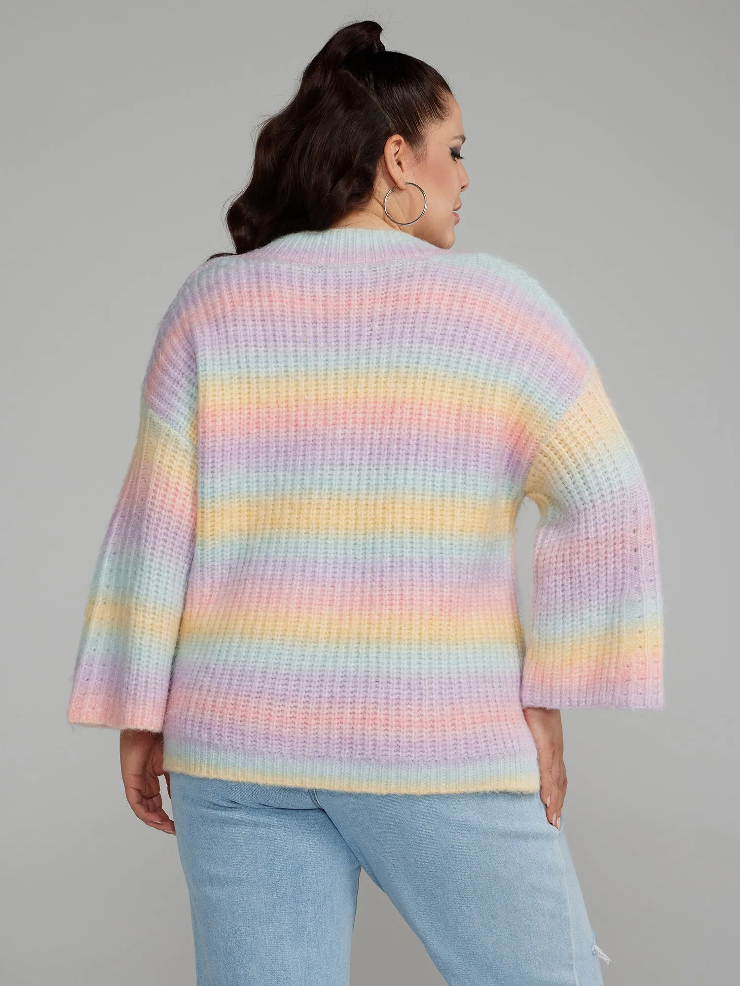 V-Neck Multicolor Striped Sweater