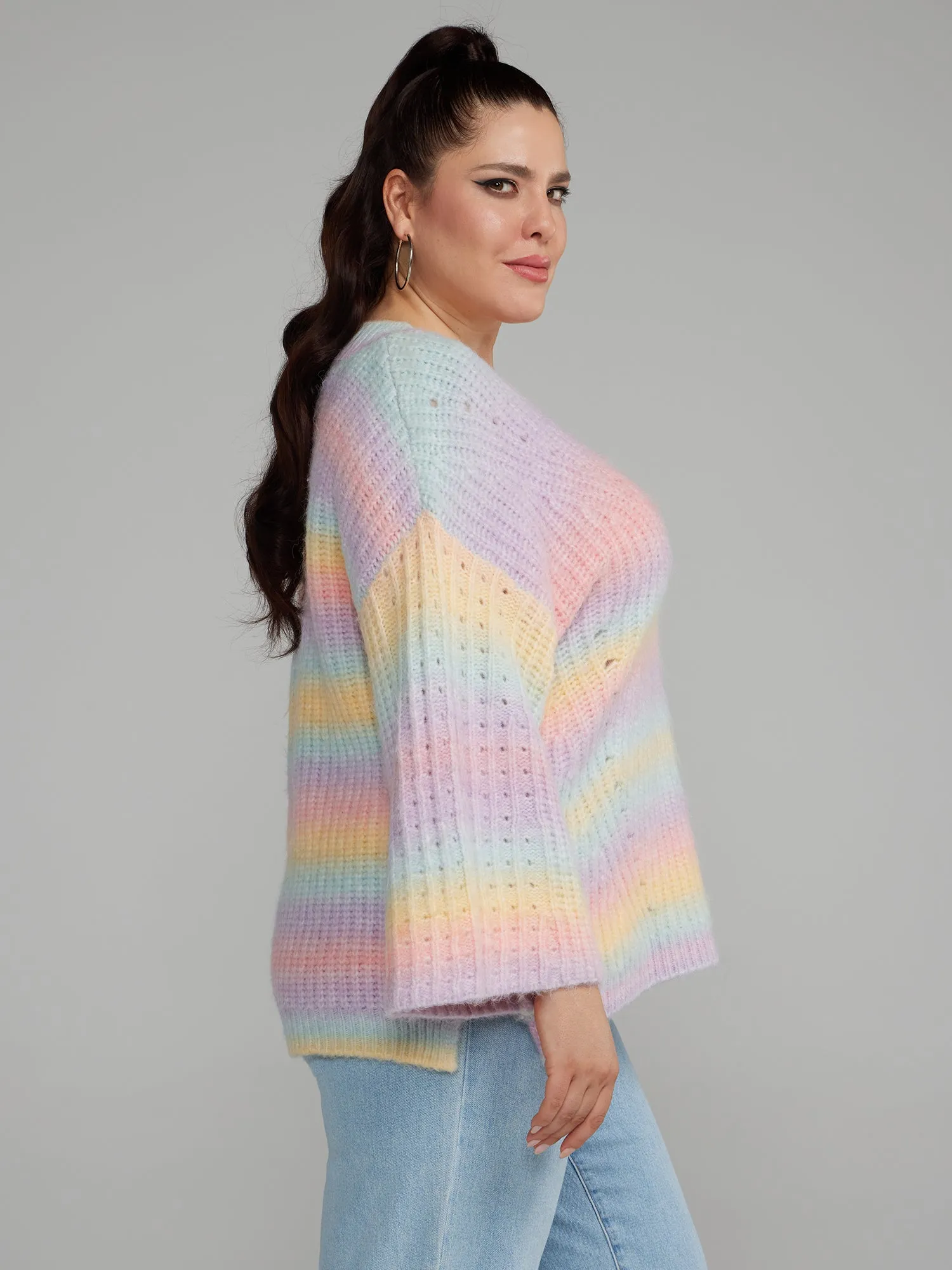 V-Neck Multicolor Striped Sweater