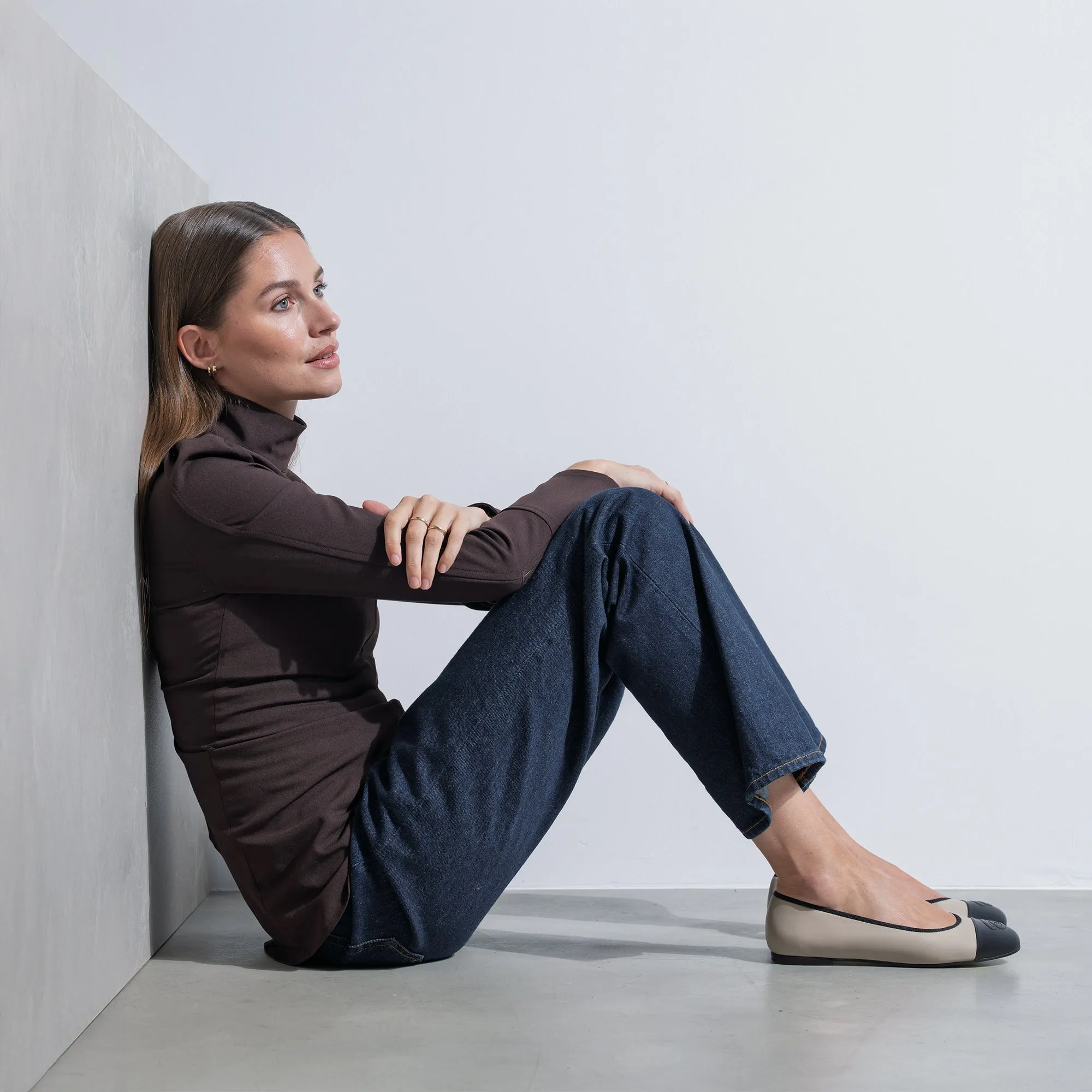 Vendôme Ynes taupe calfskin leather ballerinas