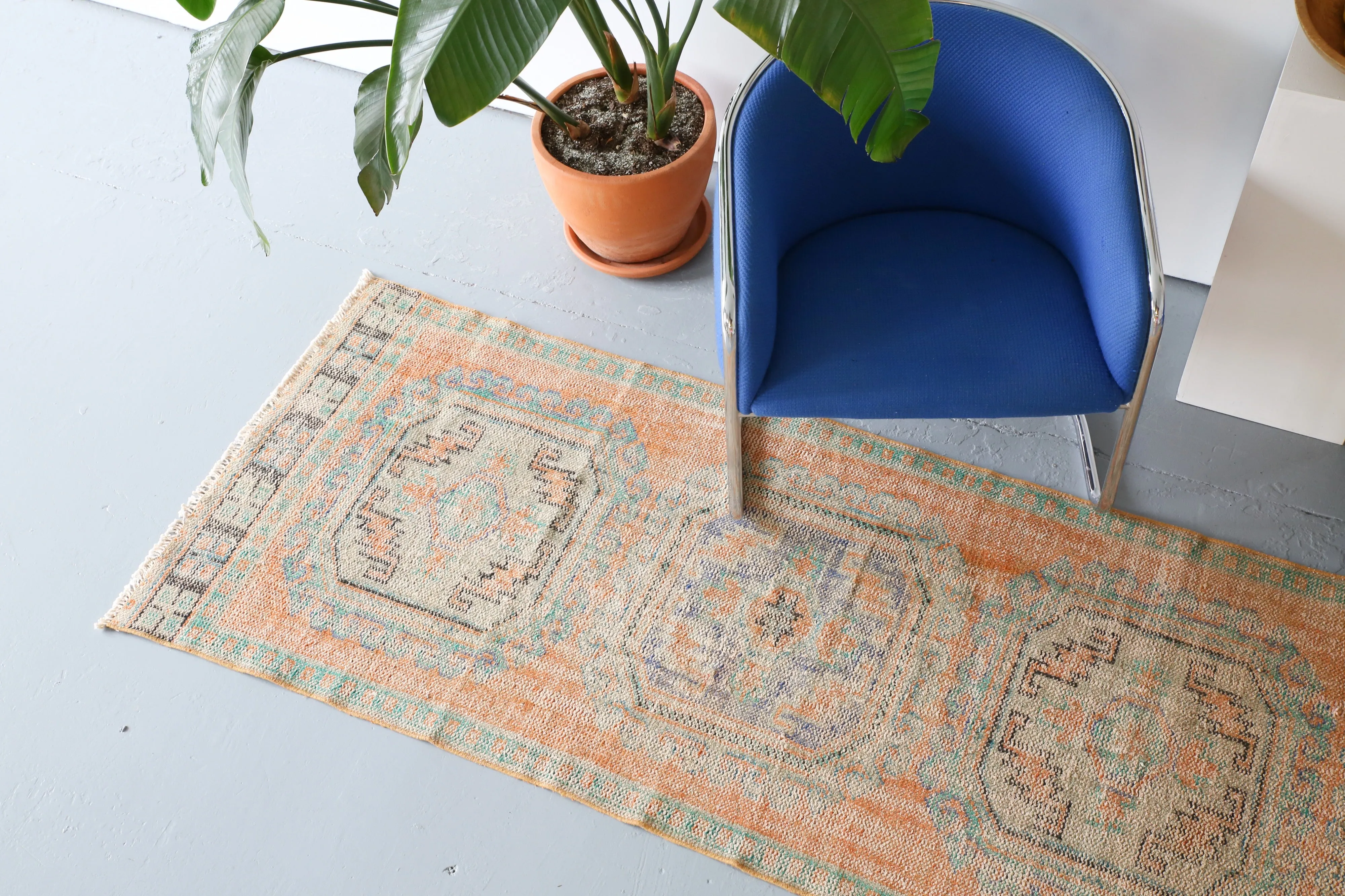Vintage Konya Sille Turkish Runner Rug 3ftx11.8ft