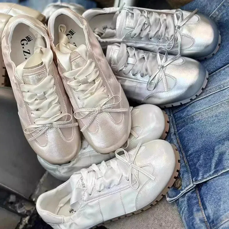 Vintage Silvery Casual Soft Sole Sneakers for Women