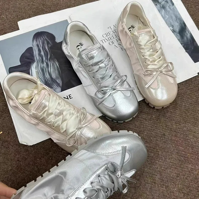 Vintage Silvery Casual Soft Sole Sneakers for Women