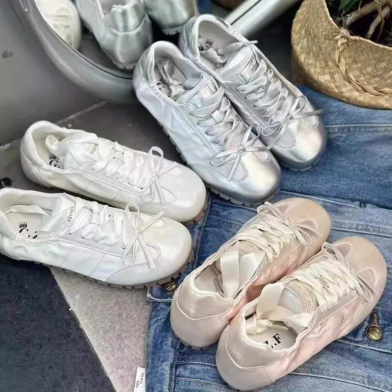 Vintage Silvery Casual Soft Sole Sneakers for Women