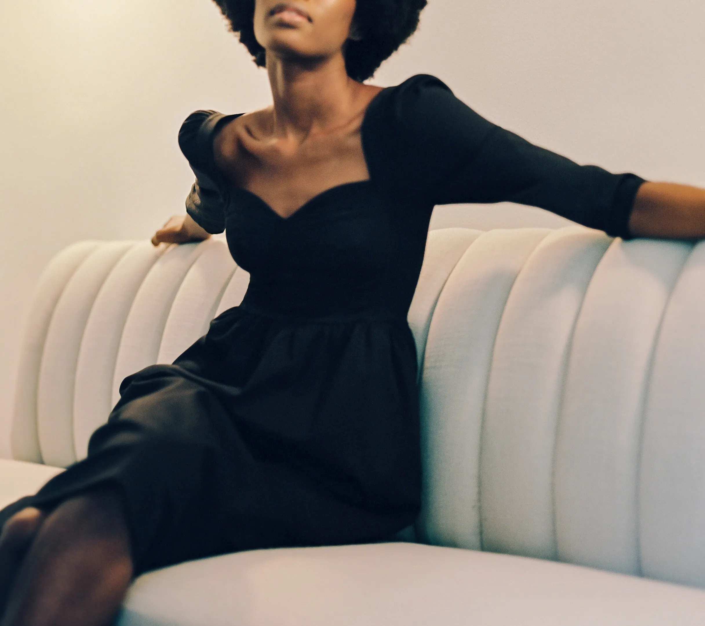 Violet Dress with Sweetheart Neck in Black Cotton