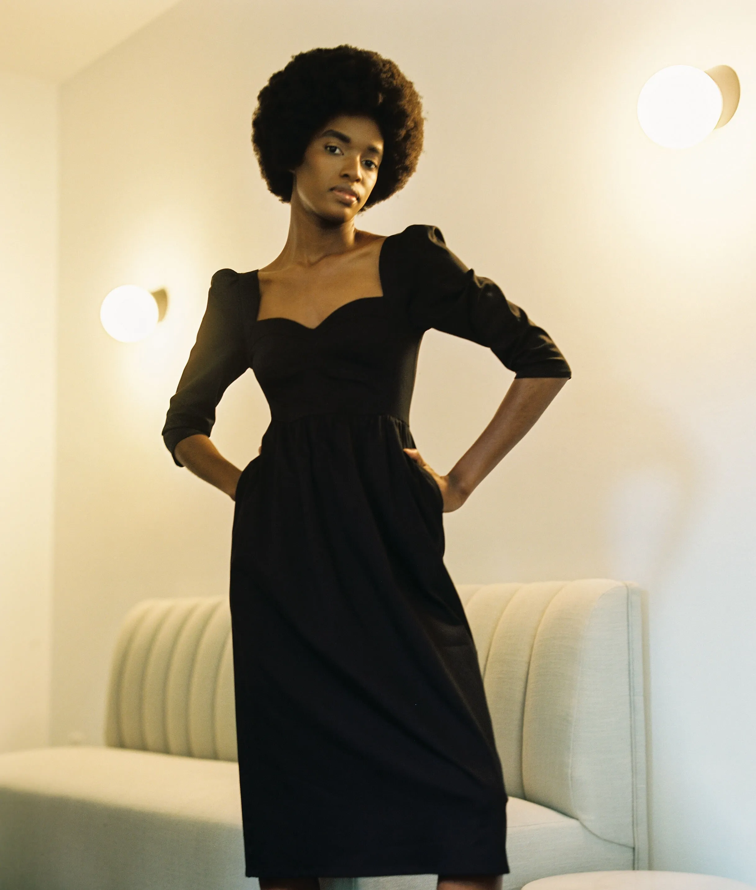 Violet Dress with Sweetheart Neck in Black Cotton