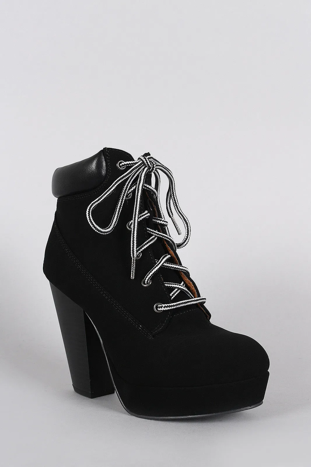 Wild Diva Lounge Round Toe Lace Up Chunky Heeled Booties