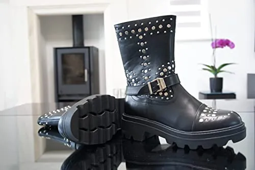 Women Boots Chunky Black A9026