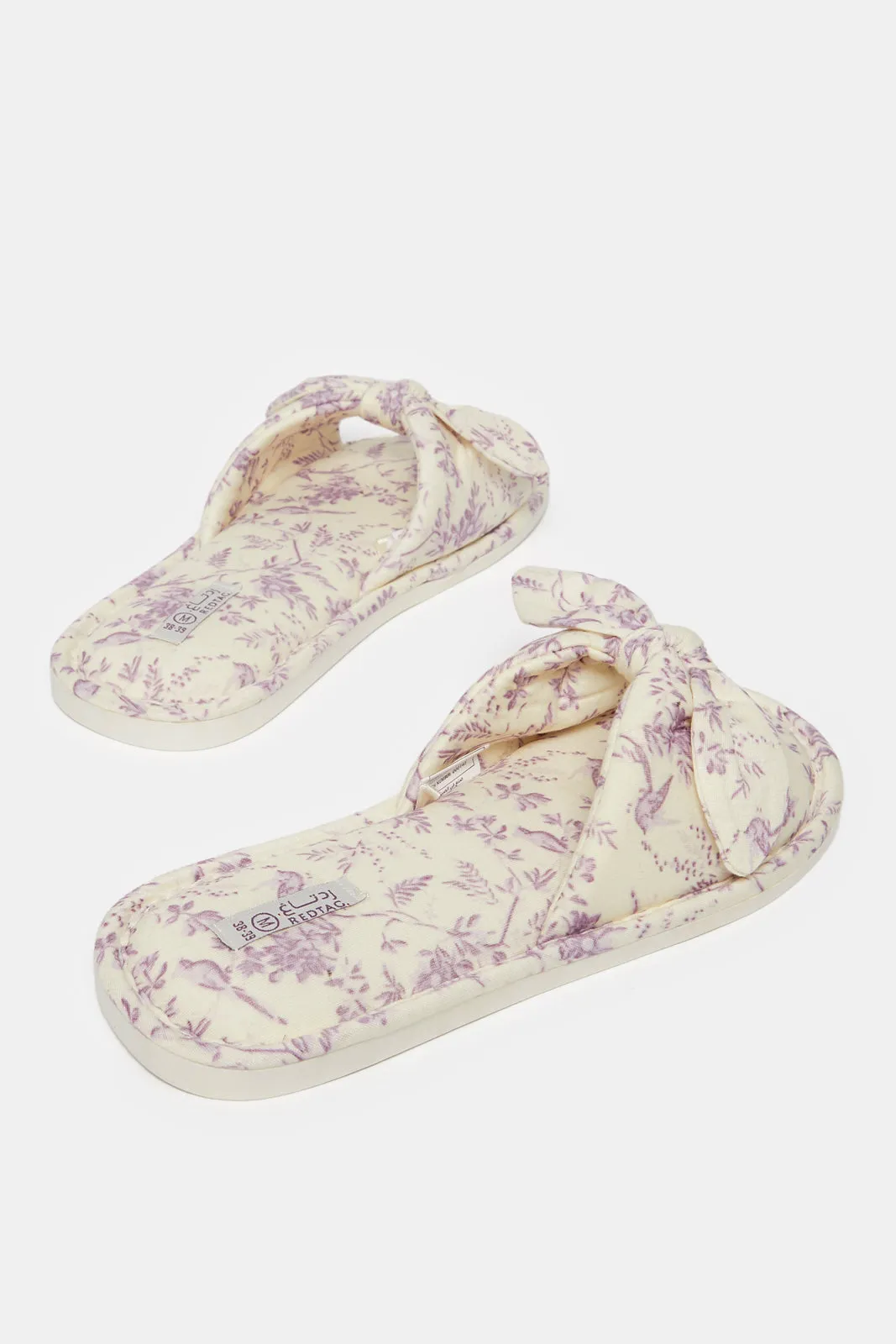 Women Cream Printed Slipper