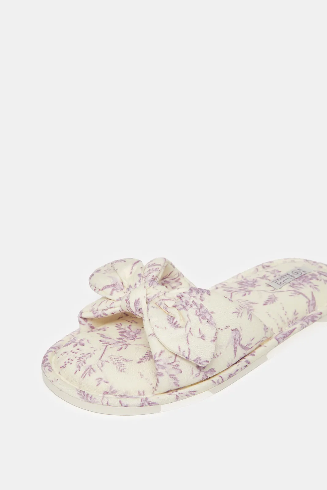 Women Cream Printed Slipper