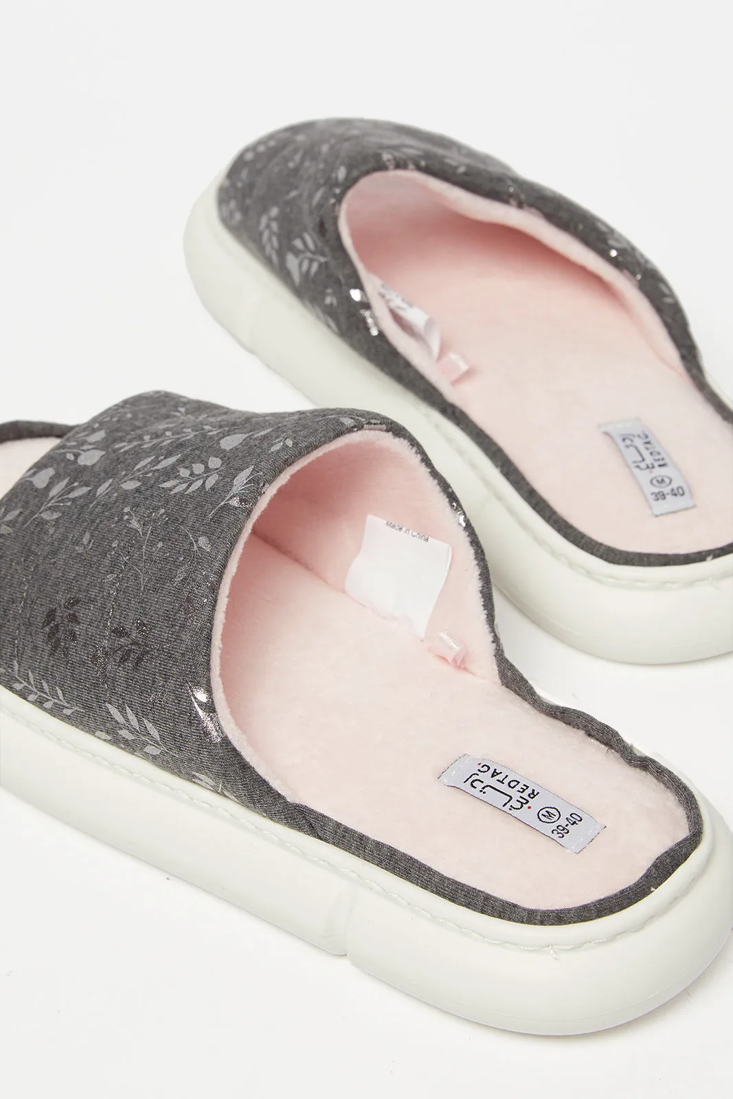 Women Grey Foil Trim Slipper