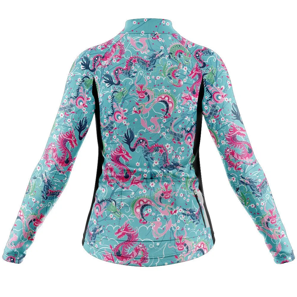 Womens Dragon Blue Long Sleeve Cycling Jersey