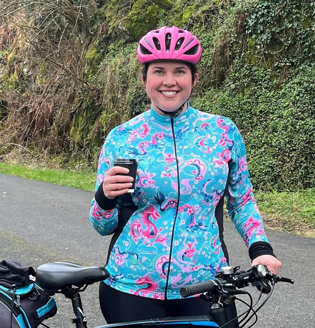Womens Dragon Blue Long Sleeve Cycling Jersey