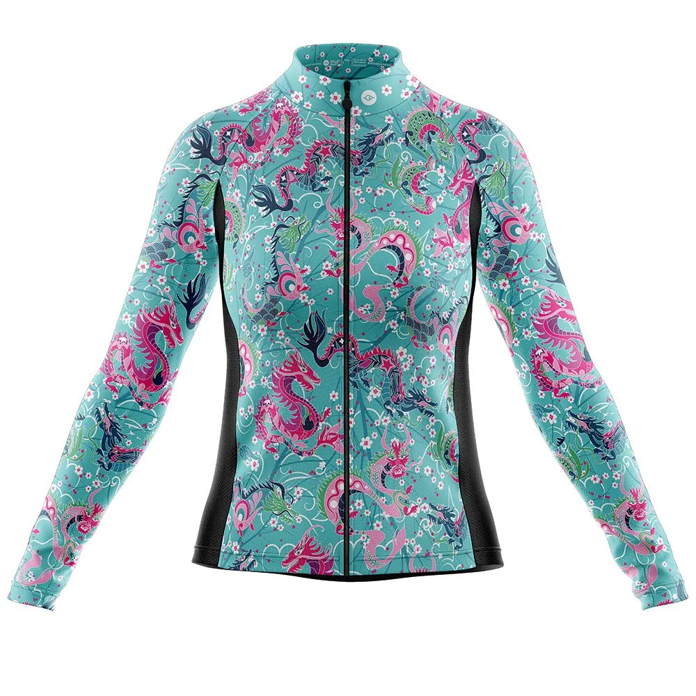Womens Dragon Blue Long Sleeve Cycling Jersey