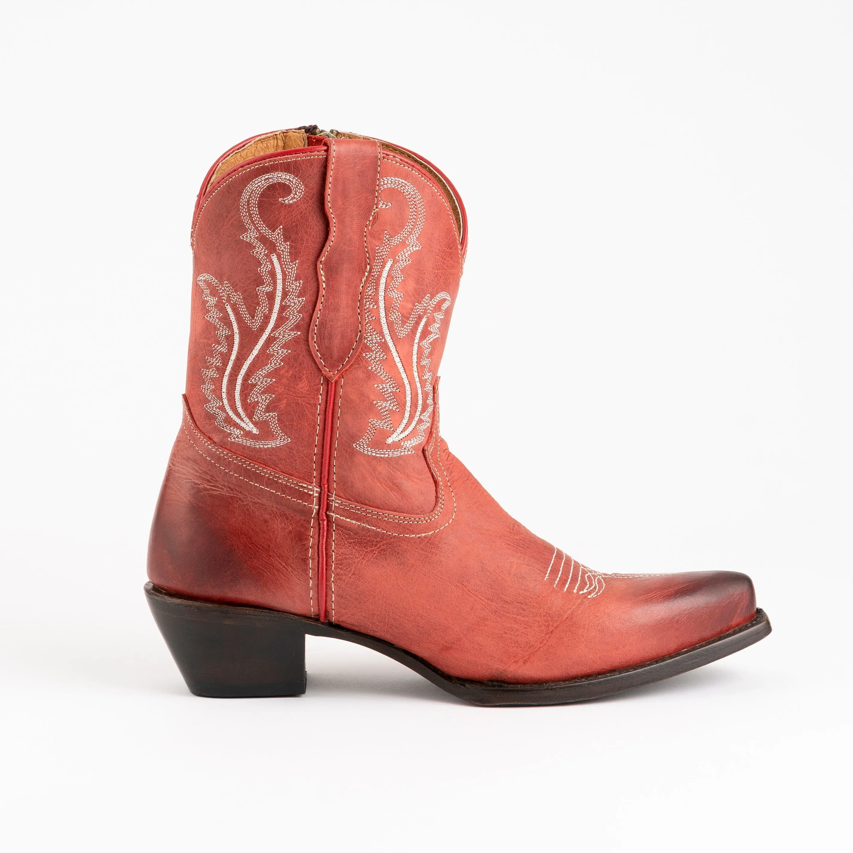 Women's Ferrini Molly Leather Booties Handcrafted Red