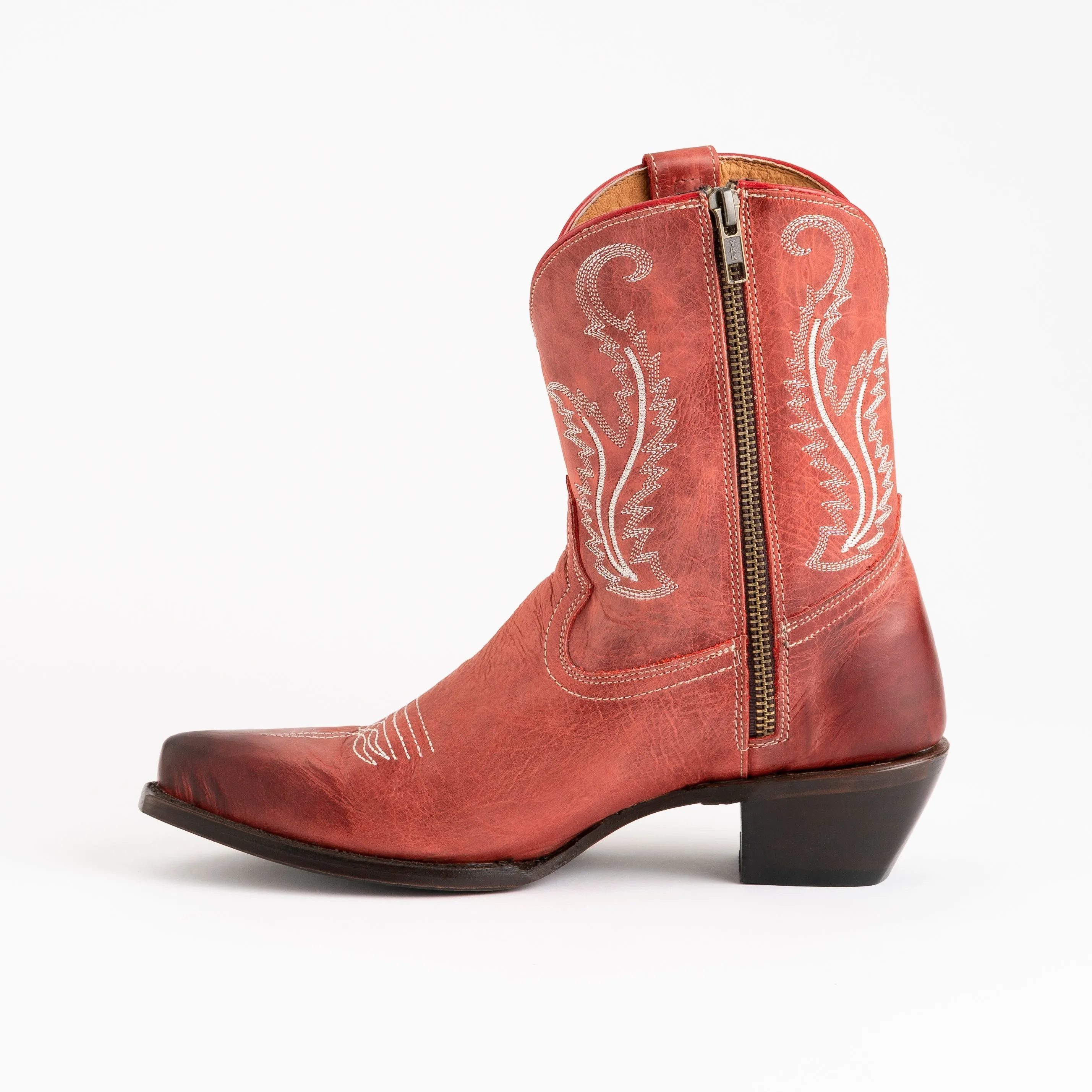 Women's Ferrini Molly Leather Booties Handcrafted Red