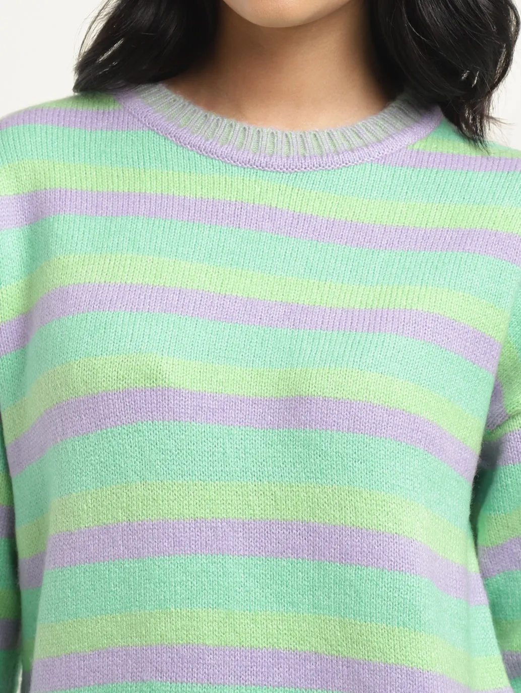 Women's Striped Multicolor Crew Neck Sweater