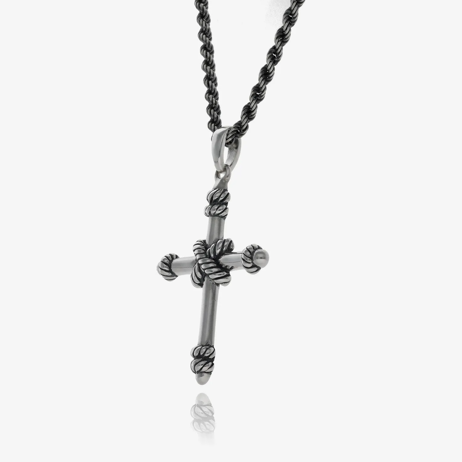 Woven Rope Men's Antiqued Cross Necklace
