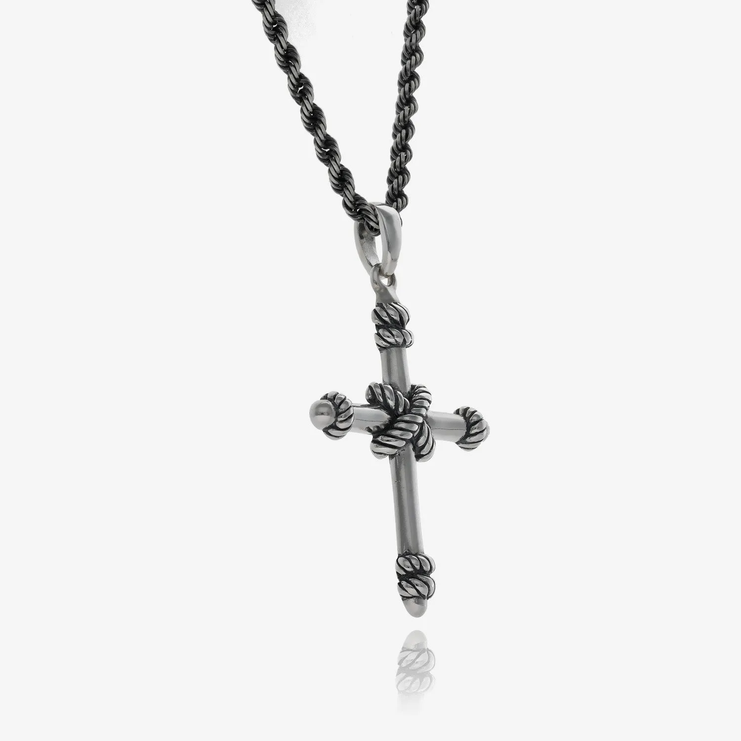 Woven Rope Men's Antiqued Cross Necklace